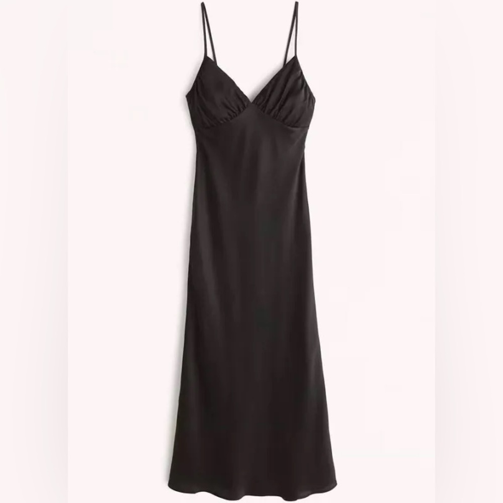 Abercrombie & Fitch Ruched Satin Slip Midi Dress